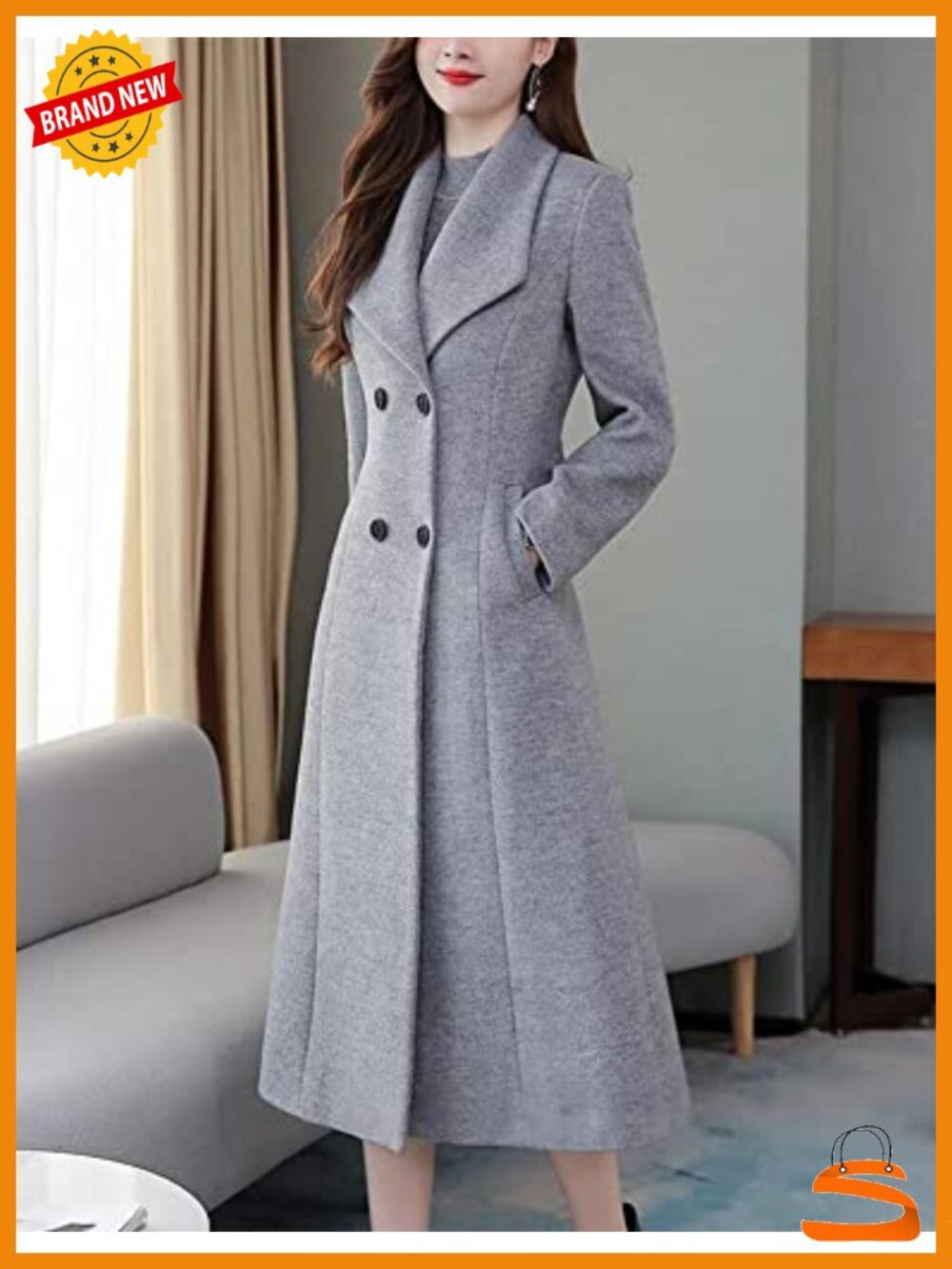 Shawl Collar Long Wool Coat Double Breasted Trench Coat - Picture 2 of 6